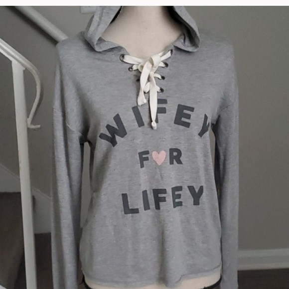 Wifey for Lifey Lace Up Sweatshirt Hoodie - Picture 4 of 5